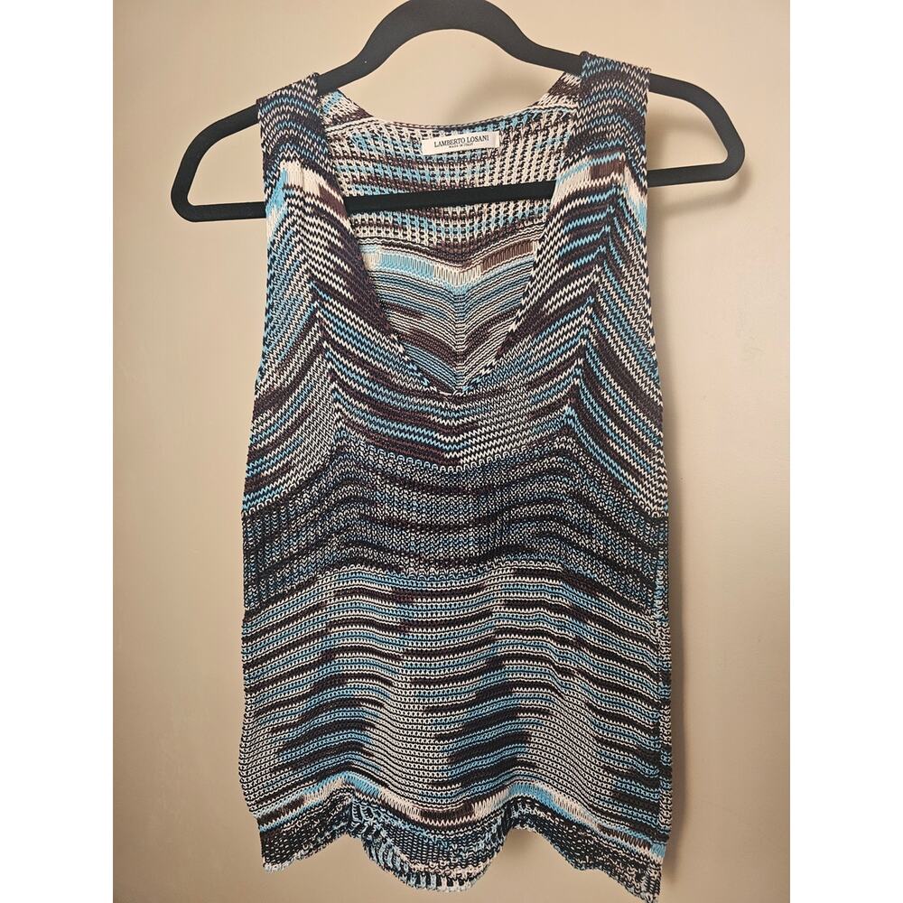 Lamberto Losani Y2k Designer Blue Striped Knit Tank Top